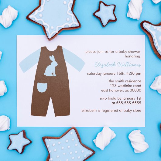 Invitation Baby shower Garçon Blue Baby Outfit