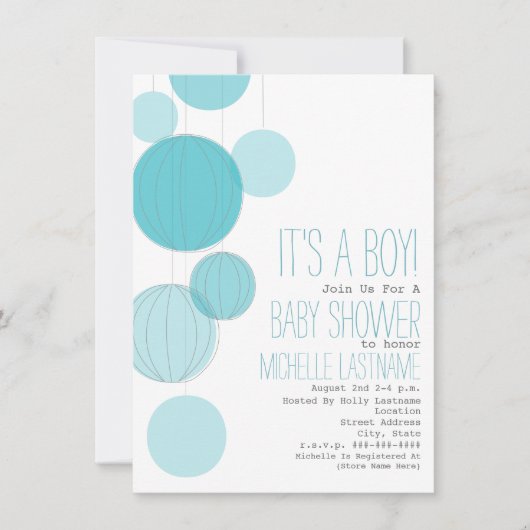 Invitation Baby shower garçon Blue Lanterns (Devant)