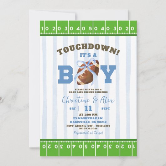 Invitation Baby shower Garçon Blue Quirky Touchdown (Devant)