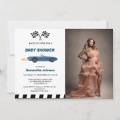 Invitation Baby shower Garçon Blue Race Car (Devant)