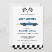 Invitation Baby shower Garçon Blue Race Car (Devant)