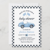 Invitation Baby shower Garçon Blue Race Car (Devant)