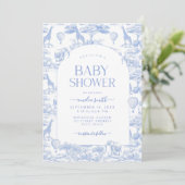 Invitation Baby shower Garçon Blue Safari Toile De Jouy (Debout devant)