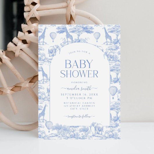 Invitation Baby shower Garçon Blue Safari Toile De Jouy