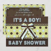 Invitation Baby shower garçon (Brown/bleu (Devant / Derrière)