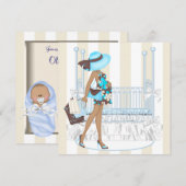 Invitation Baby Shower Garçon Brun Bleu (Devant / Derrière)