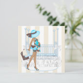 Invitation Baby Shower Garçon Brun Bleu (Debout devant)