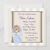 Invitation Baby Shower Garçon Brun Bleu (Dos)