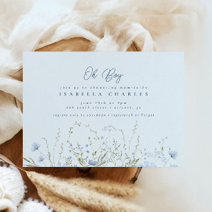 Invitation Baby shower garçon chic Blue Sky Fleurs sauvages