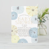 Invitation Baby shower garçon Citrouille bleu et jaune par co (Debout devant)