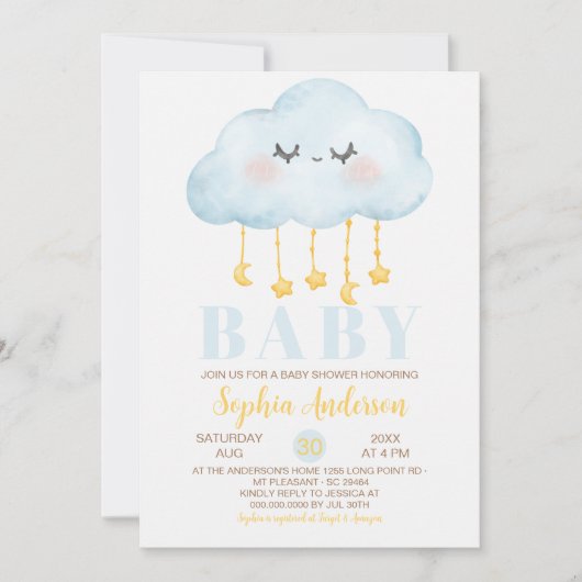 Invitation Baby shower Garçon Cloud bleu (Devant)
