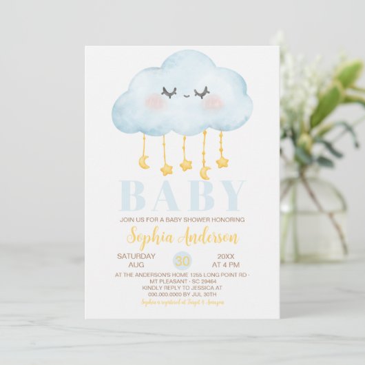 Invitation Baby shower Garçon Cloud bleu (Debout devant)