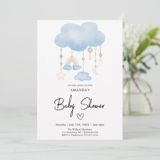 Invitation Baby shower Garçon Cloud Bleu mou (Debout devant)