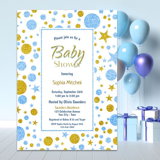 Invitation Baby shower Garçon Confetti Bleu