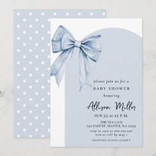 Invitation Baby Shower Garçon Coquette Ruban Bleu