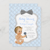 Invitation Baby shower garçon Cravate bleu gris (Devant / Derrière)