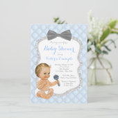 Invitation Baby shower garçon Cravate bleu gris (Debout devant)