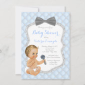 Invitation Baby shower garçon Cravate bleu gris (Devant)