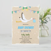 Invitation baby shower garçon de cigogne (Debout devant)