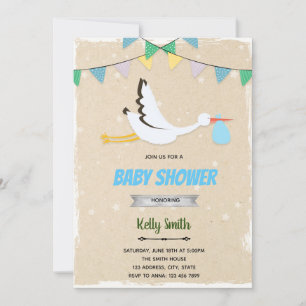Invitation baby shower garçon de cigogne