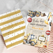 Invitation Baby shower Garçon de construction Jaune moderne