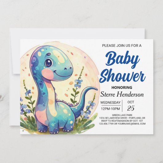 Invitation Baby shower garçon de dinosaure chic et mignonne (Devant)