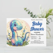 Invitation Baby shower garçon de dinosaure chic et mignonne (Debout devant)