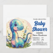 Invitation Baby shower garçon de dinosaure chic et mignonne (Devant / Derrière)