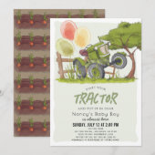 Invitation Baby shower Garçon de ferme Green Tractor (Devant / Derrière)