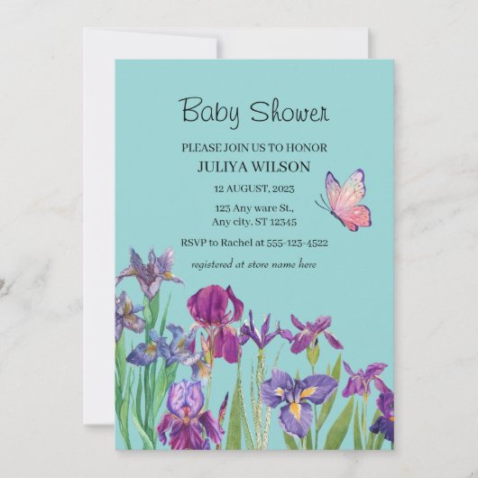 Invitation Baby shower garçon de fleurs Iris (Devant)