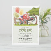 Invitation Baby shower Garçon de la ferme Red Tractor (Debout devant)