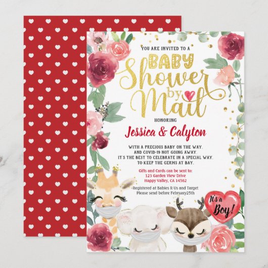 Invitation Baby shower Garçon de la Saint-Valentin Par Courri (Devant / Derrière)
