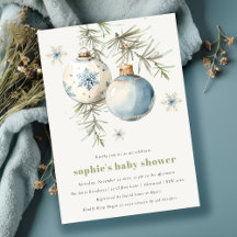 Baby shower Garçon de Noël Bleu Minimal d'hiver