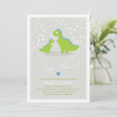 Invitation Baby shower garçon Dinosaur Dino Green élégant (Debout devant)