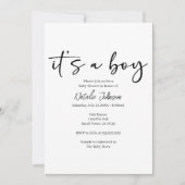 Invitation Baby Shower Garçon Écriture Simple Moderne Noir (Devant)