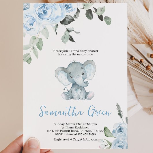 Invitation Baby-Shower Garçon Eléphant