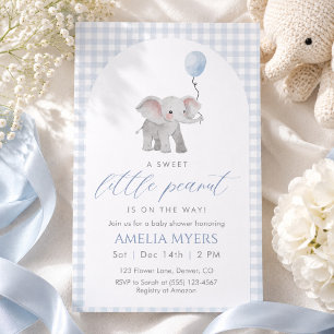 Invitation Baby Shower Garçon Eléphant Gingham Bleu