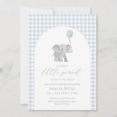 Invitation Baby Shower Garçon Eléphant Gingham Bleu (Devant)