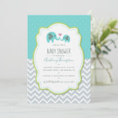 Invitation Baby shower garçon Elephants (Debout devant)