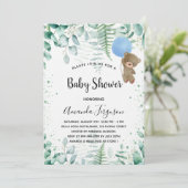 Invitation Baby shower garçon en peluche eucalyptus forêt lux (Debout devant)