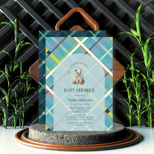 Invitation Baby shower garçon en peluche turquoise