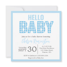 Invitation Baby shower garçon - En vichy bleu