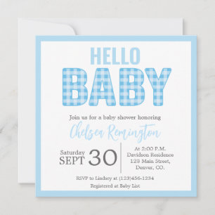 Invitation Baby shower garçon - En vichy bleu