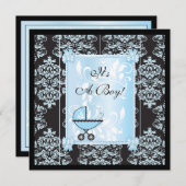 Invitation Baby shower garçon et noir Damask (Devant / Derrière)