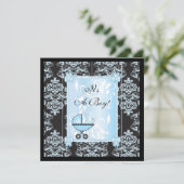 Invitation Baby shower garçon et noir Damask (Debout devant)