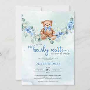 Invitation Baby shower Garçon Eucalyptus de l'ours en peluche