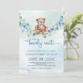 Invitation Baby shower Garçon Eucalyptus de l'ours en peluche (Debout devant)