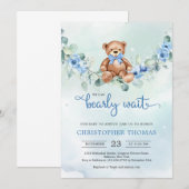 Invitation Baby shower Garçon Eucalyptus de l'ours en peluche (Devant / Derrière)