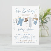 Invitation Baby shower garçon excité de rouleaux de pêche (Debout devant)