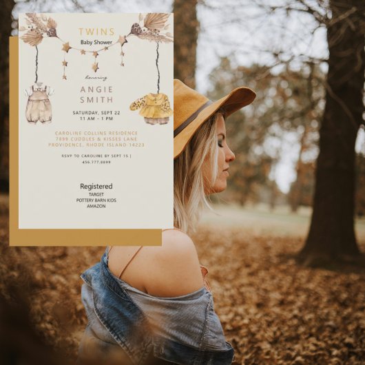 Invitation Baby shower garçon & fille Jumeaux mign